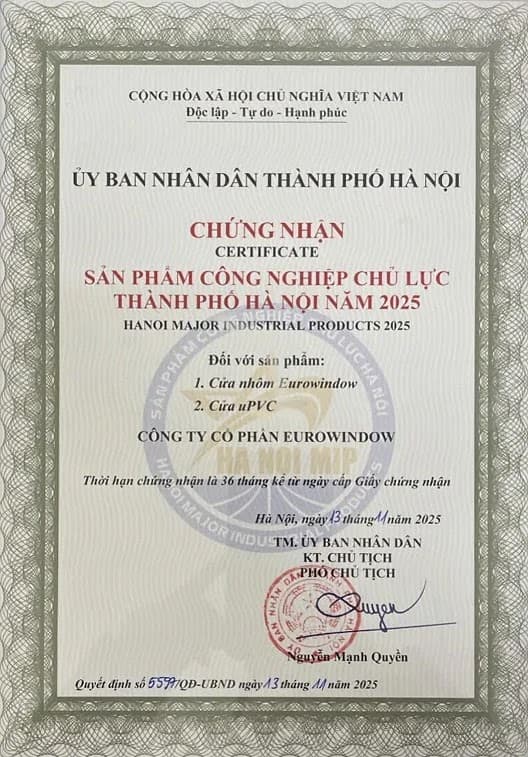 Cửa Nhôm & Cửa Upvc Eurowindow Được Vinh Danh Là Sản Phẩm Công Nghiệp Chủ Lực Hà Nội 2025